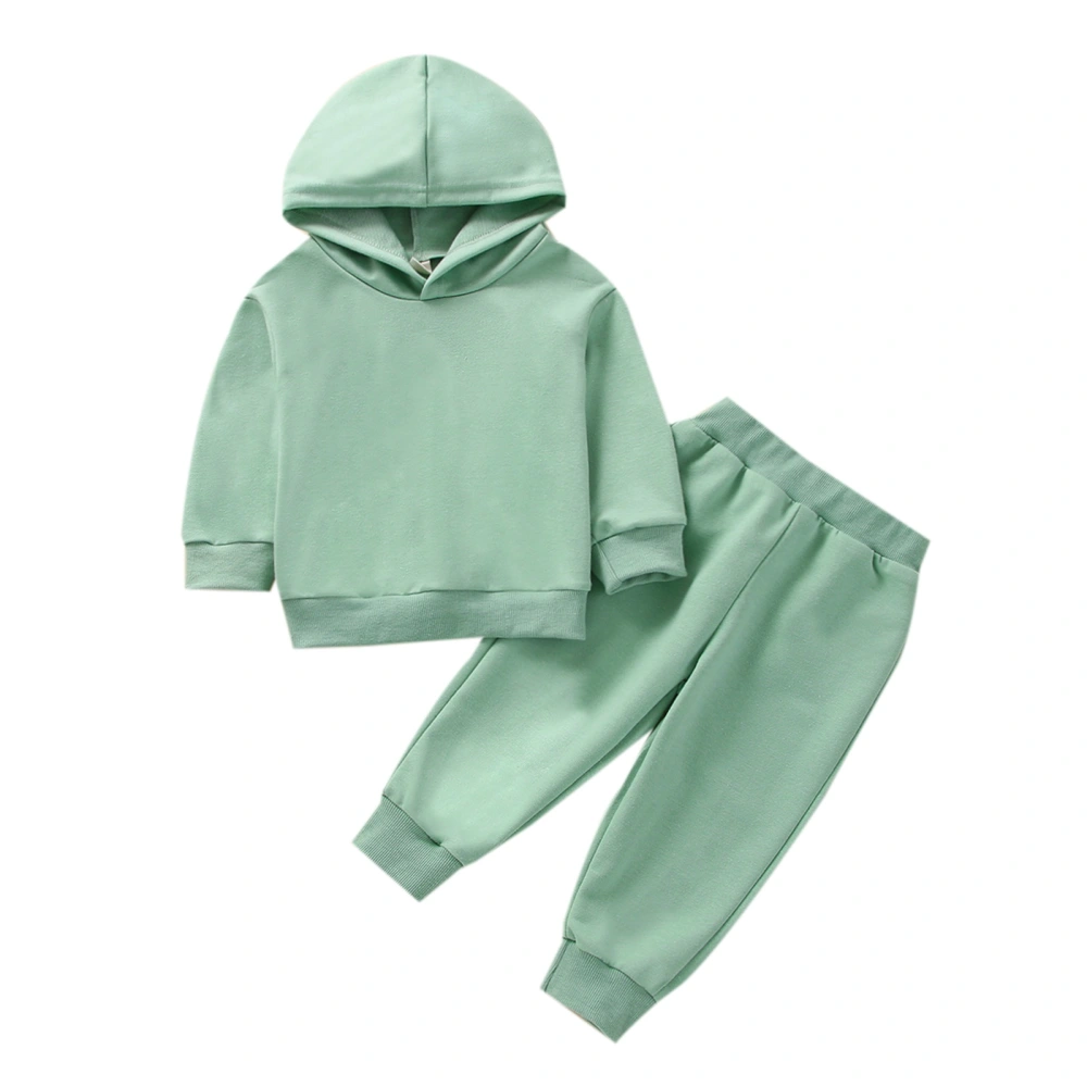 Children Two Pieces Outfits Set, Solid Color Hooded Long Sleeve Pullover Elastic Waist Pants