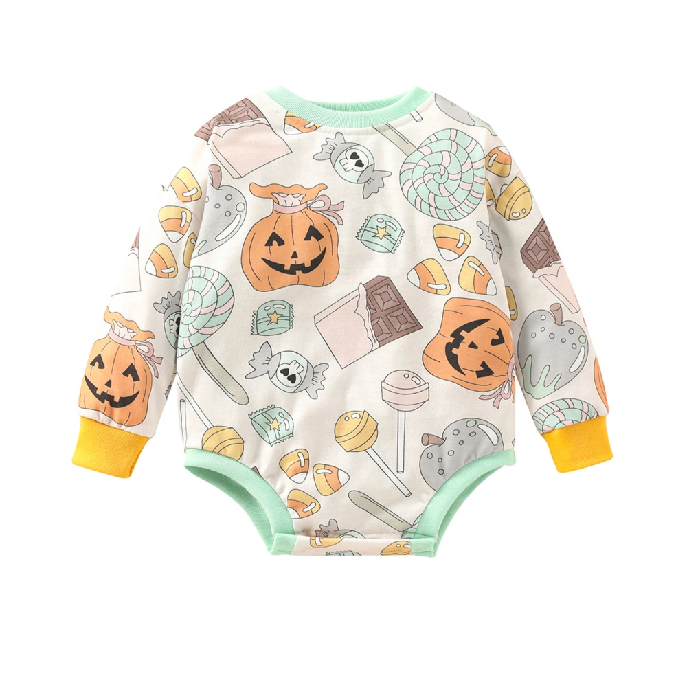 Baby Girls Boys Autumn Romper Long Sleeve O Neck Pumpkin & Snacks Print Casual Playsuit