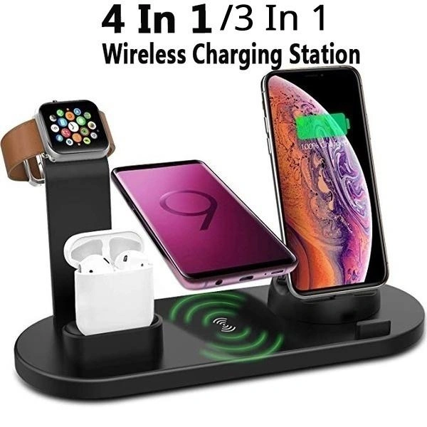 Wireless Charger Stand for IPhone Apple Watch Airpods,4 In 1/3 In 1 Wireless Charging Dock Station Fast Charging Pad for IWatch 8 7 6 5 4 3 for IPhone 14 13 12 11 Pro X Xs Xr 8plus Samsung S30 S22 S21 S10 S9 S8 Note 10 9 Huawei Xiaomi