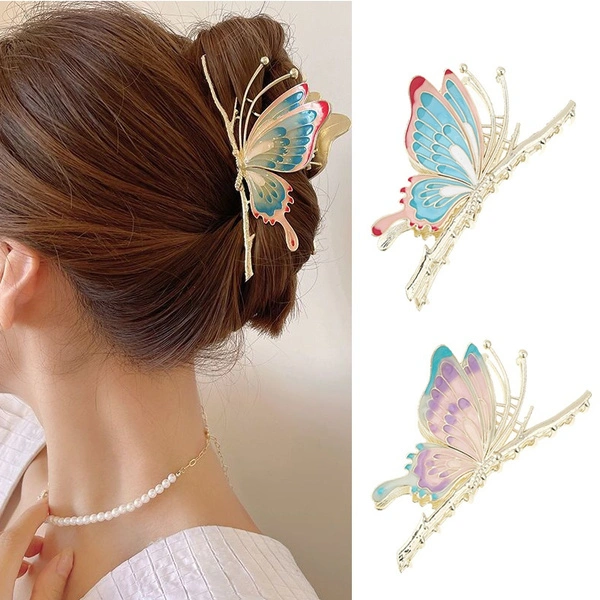 Vintage Painted Butterfly Hair Claws Luxury Hair Clips for Women Girl Crab Fashion Barrette Headwear Hair Accessories