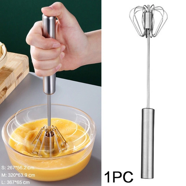 1PC Egg Beater Hand Pressure Semi-automatic Egg Beater Stainless Steel Kitchen Accessories Tools Self Turning Cream Utensils Whisk Manual Mixer Size: S/M/L