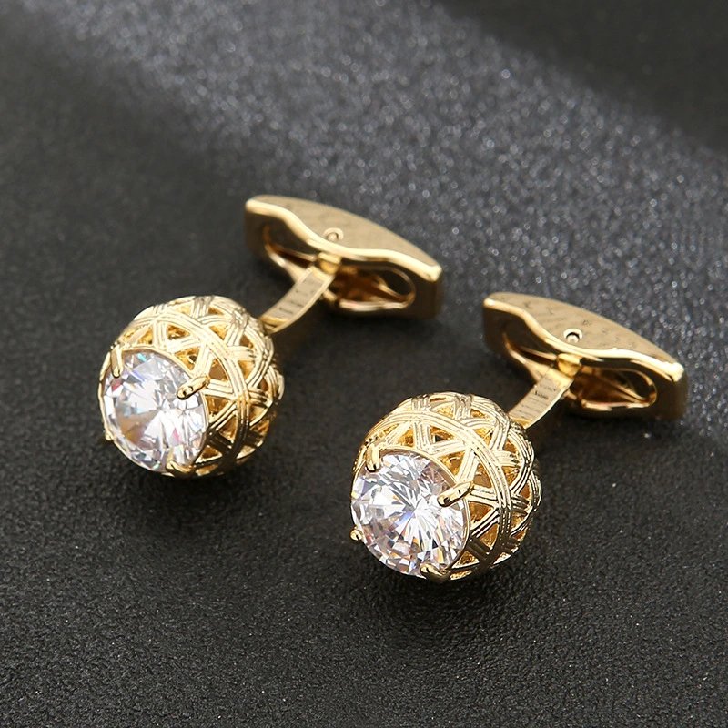 Men's Stylish Round Hollow Crystal Zircon Cufflinks