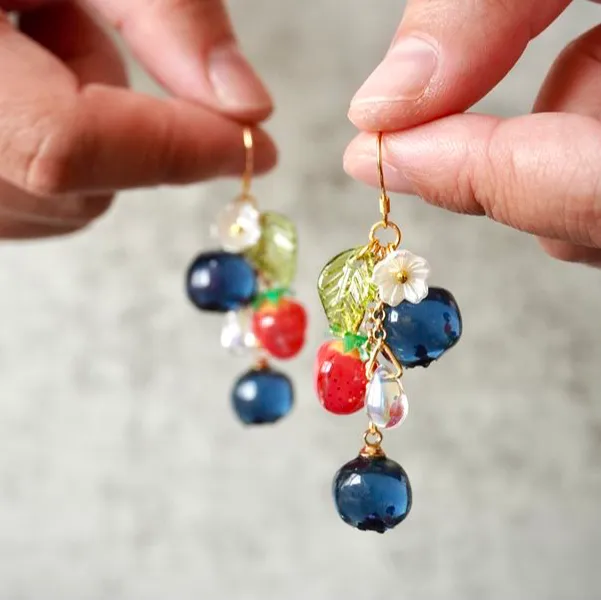 Handmade Fruit Blueberry 925 Silver Stud Earrings