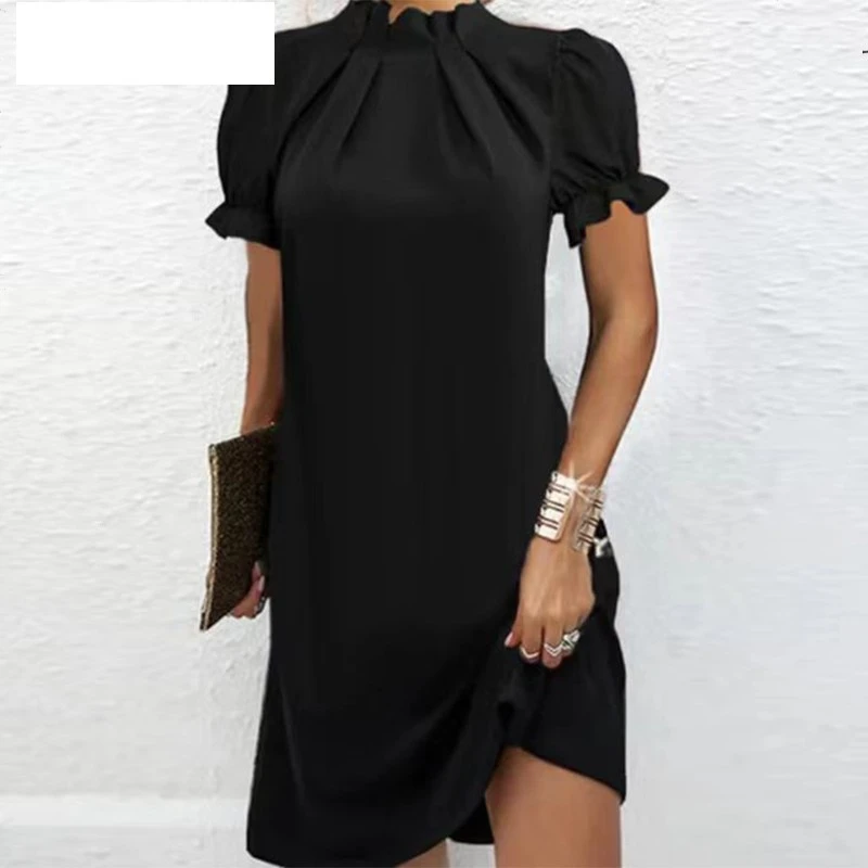 New Summer Turtleneck Solid Color Knitted Fitted Waist Slimming Dress