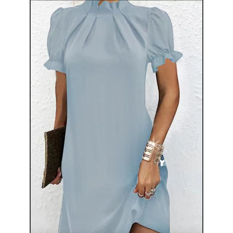 New Summer Turtleneck Solid Color Knitted Fitted Waist Slimming Dress