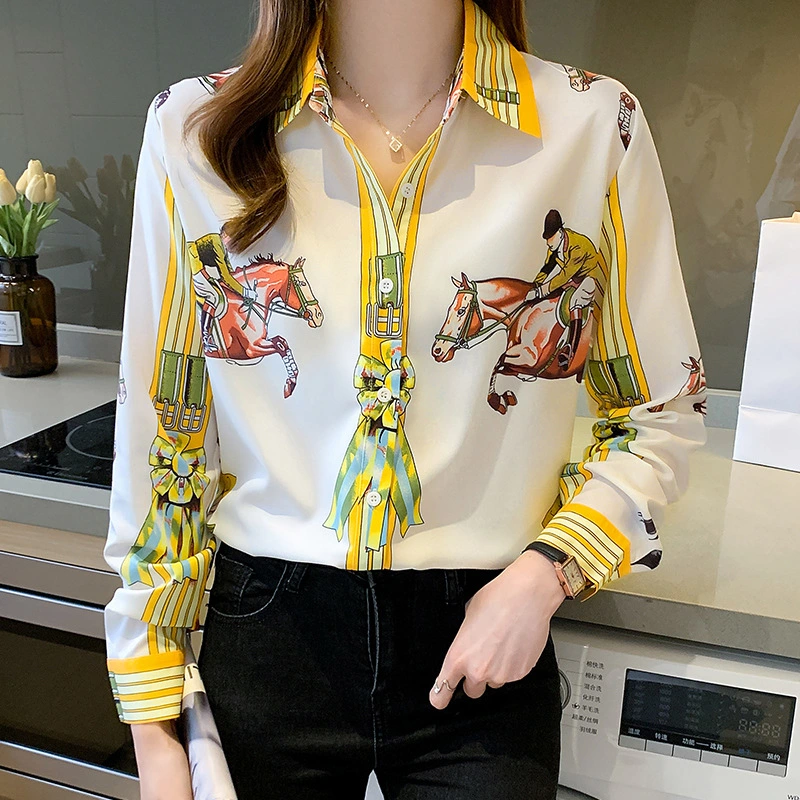 Women's Long Sleeve Lapel Print Shirt