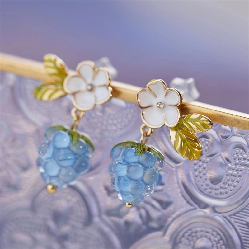 Blue Raspberry Cute Glass Raspberry Fruit Earrings