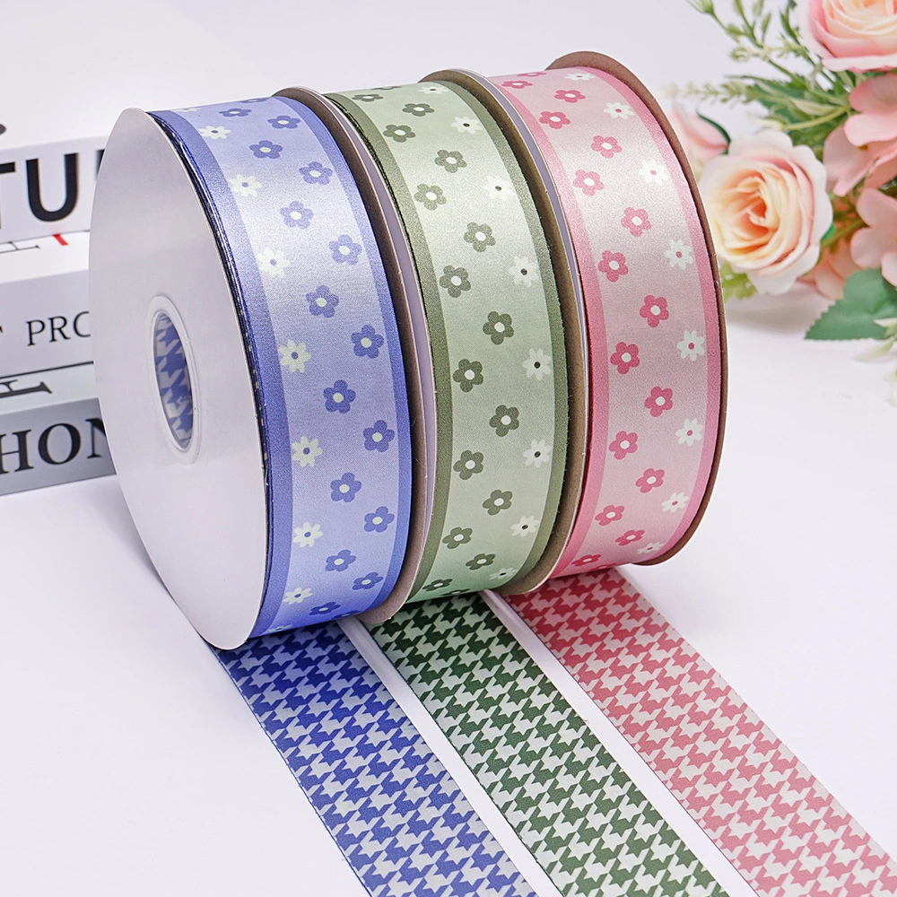 38mm Double-sided Floral Houndstooth Ribbon Printing Cake Ribbon