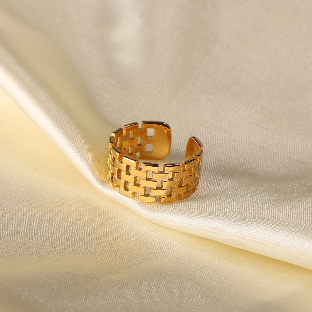 Wide Watch Band Open Ring 18K Gold Plated