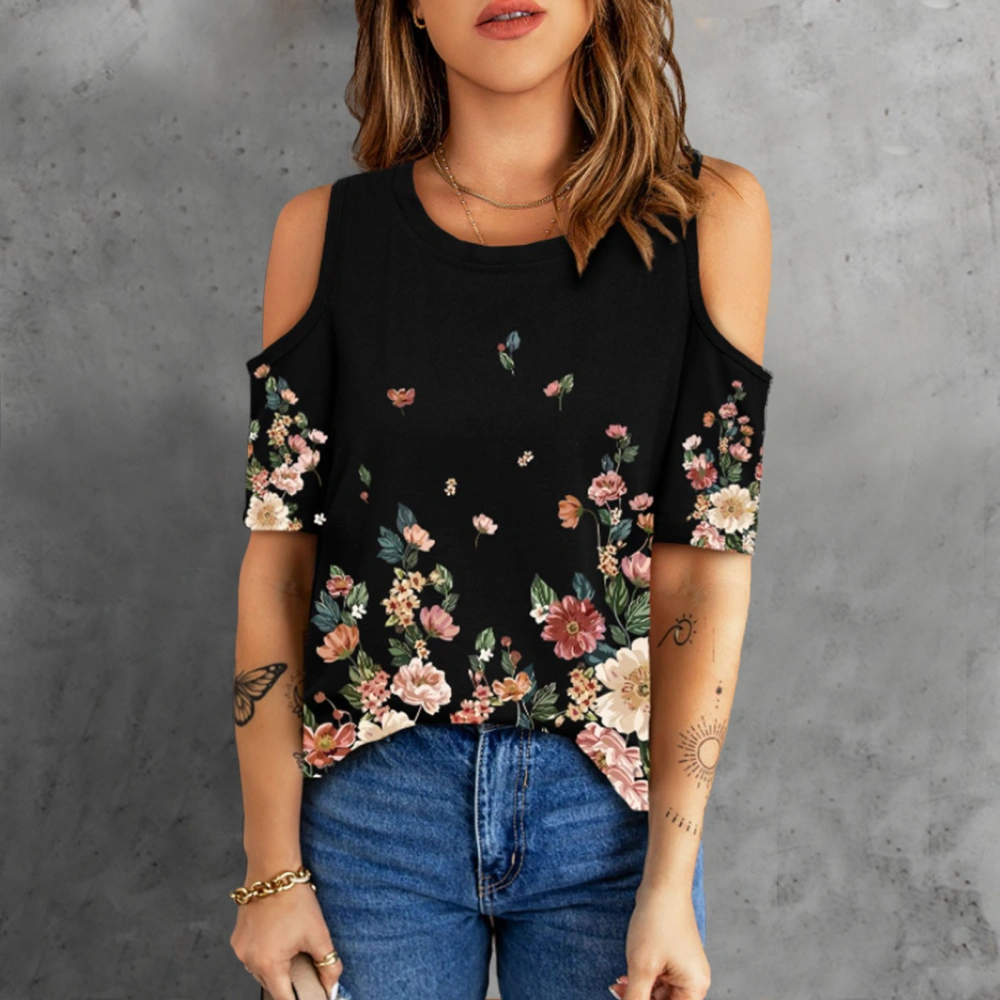 Women Spring Summer Boho Floral Printed Cold Shoulder Tops