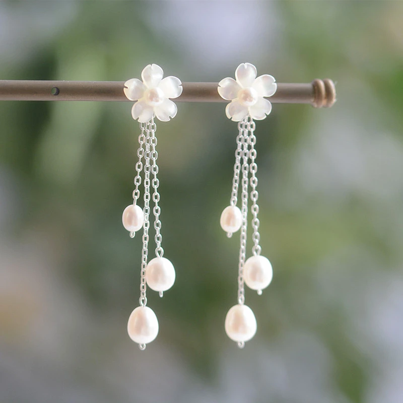 Fresh Elegant White Lip Bells Of Ireland Earrings