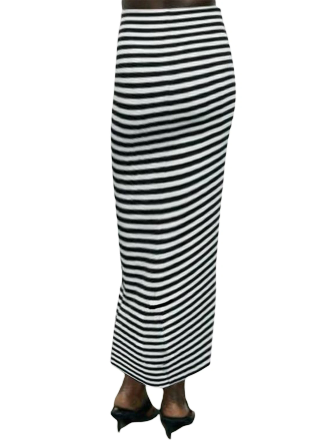 Women's Summer Long Skirts Elastic Waistband High Waist Striped Straight Skirt Streetwear