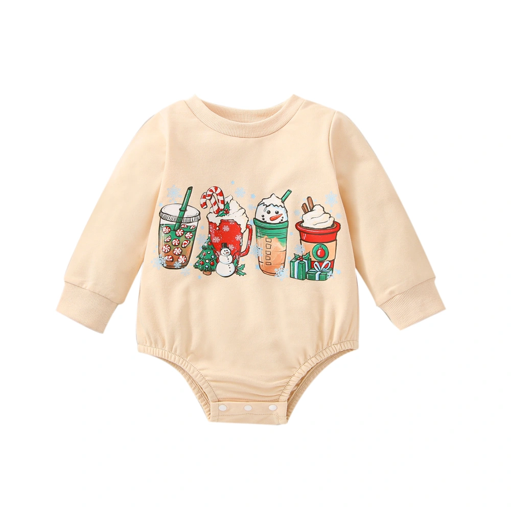 Infant Baby Christmas Romper, Winter Long Sleeve Round Neck Cartoon Print Bodysuit