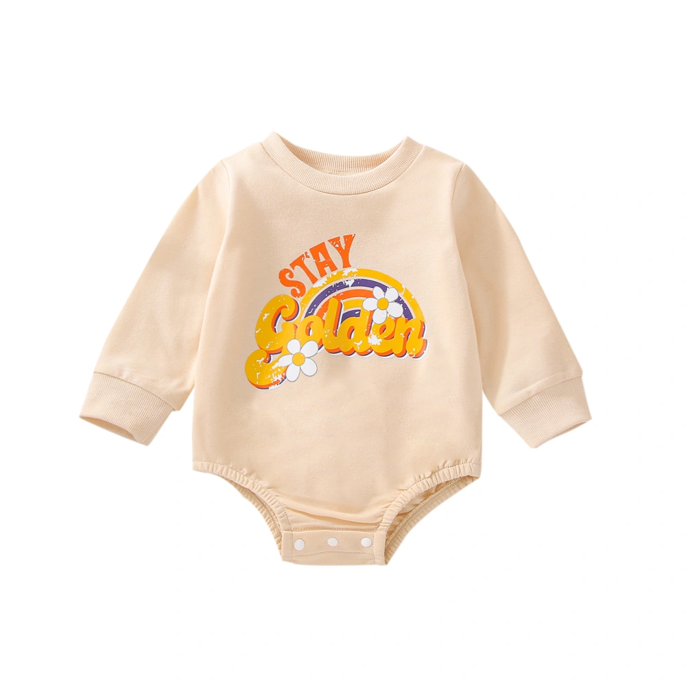 Infant Baby Fall Romper, Casual Long Sleeve Round Neck Rainbow Print One-Piece Bodysuit