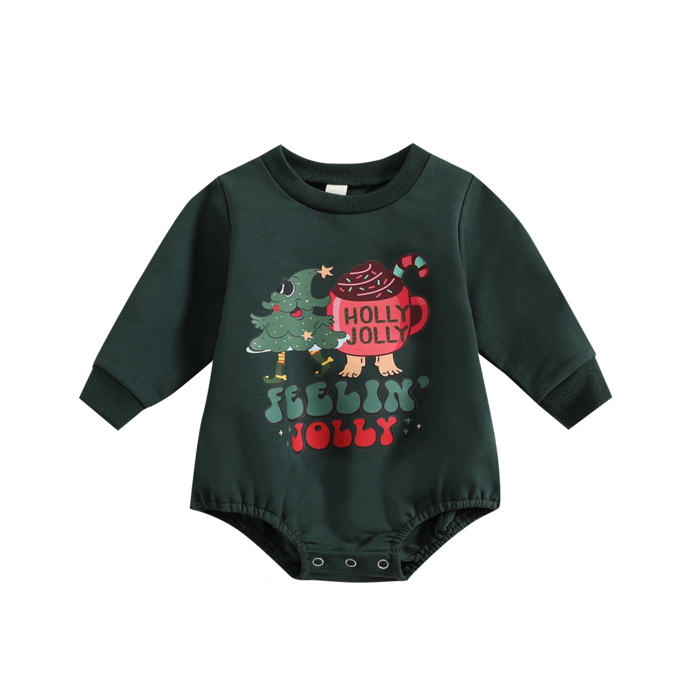 Baby Girls Boys Christmas Romper Letter Christmas Tree Drinks Cup Print Round Neck Long Sleeve Jumpsuits Bodysuits