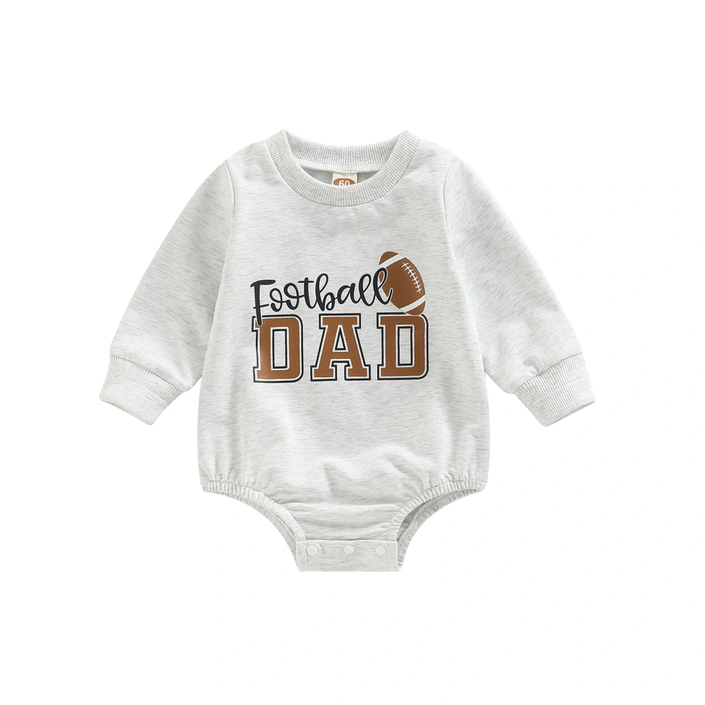 Newborn Baby Fall Romper, Casual Long Sleeve Football Letter Print Loose Fit Bodysuit