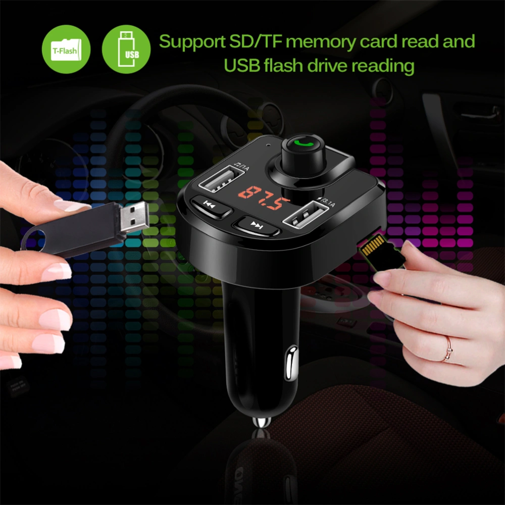 Handsfree Car Charger Wireless FM Transmitter MP3 Player Radio Adapter Dual USB Car Charger Car Kit Support TF U Disk (Black)