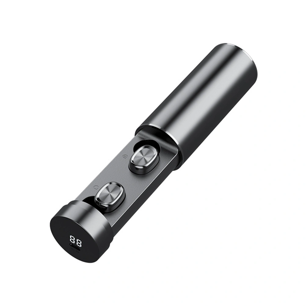 Battery Status Display Wireless Earphones Waterproof In Ear Earbud Pull Type Outdoor Headphones with Charging Dock (Black)