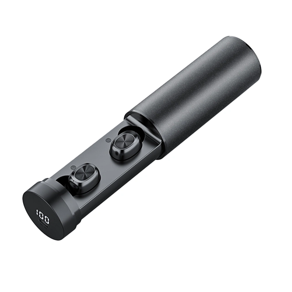 Battery Status Display Wireless Earphones Waterproof In Ear Earbud Pull Type Outdoor Headphones with Charging Dock (Black)