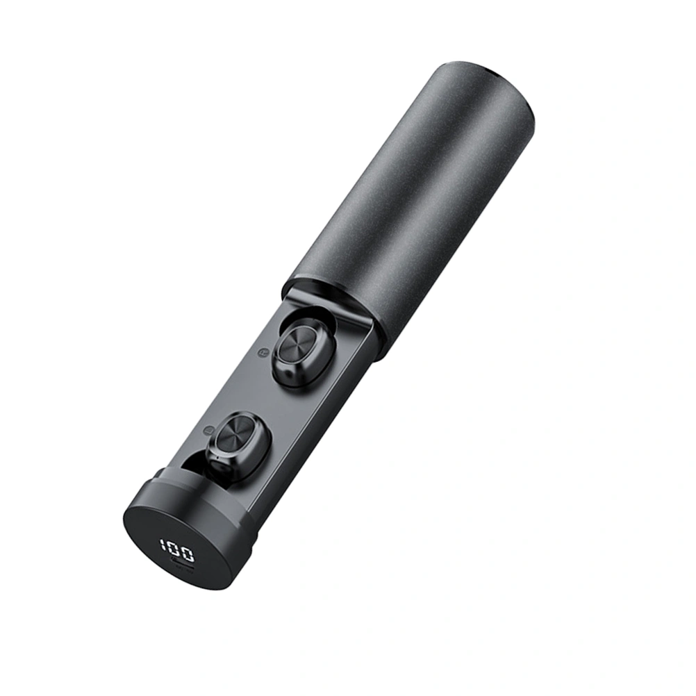 Battery Status Display Wireless Earphones Waterproof In Ear Earbud Pull Type Outdoor Headphones with Charging Dock (Black)