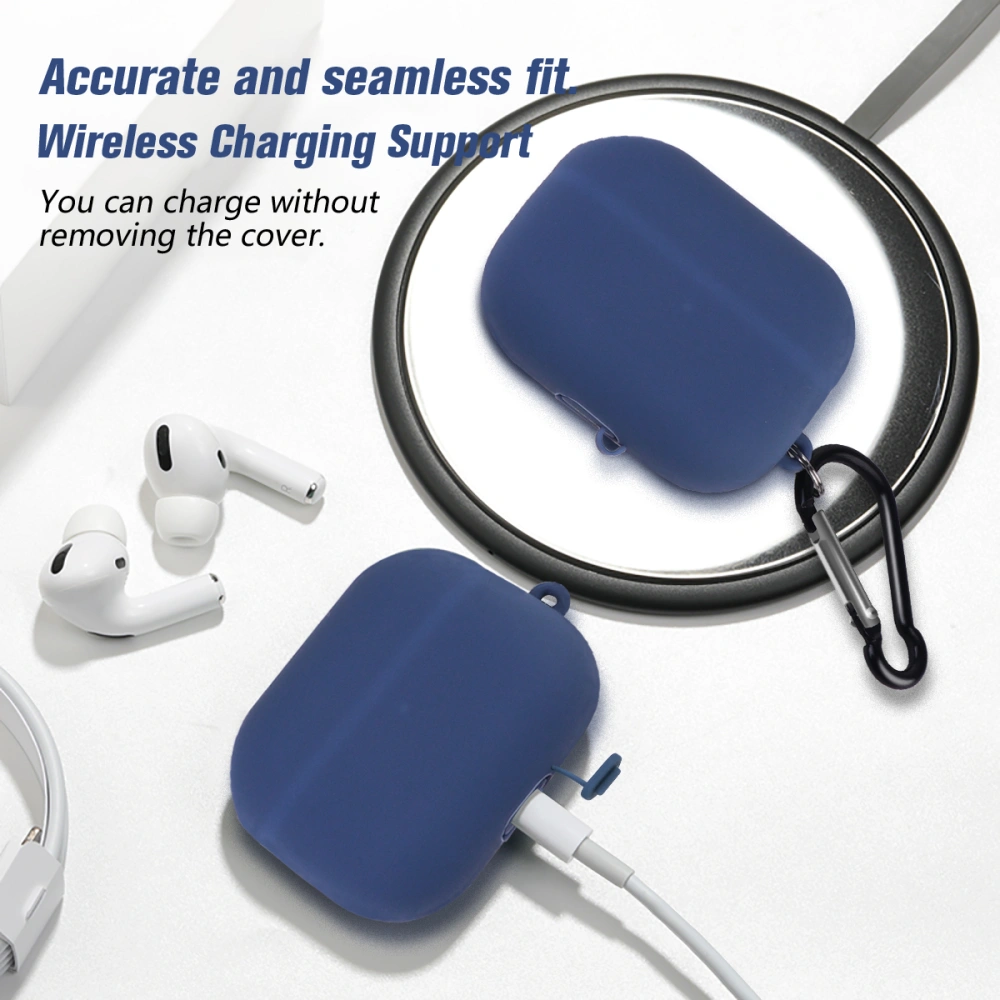 Portable Wireless Earphone Box Shell Dustproof Silicone Earphone Case Protector Compatible for AirPods Pro 3 (Dark Blue)