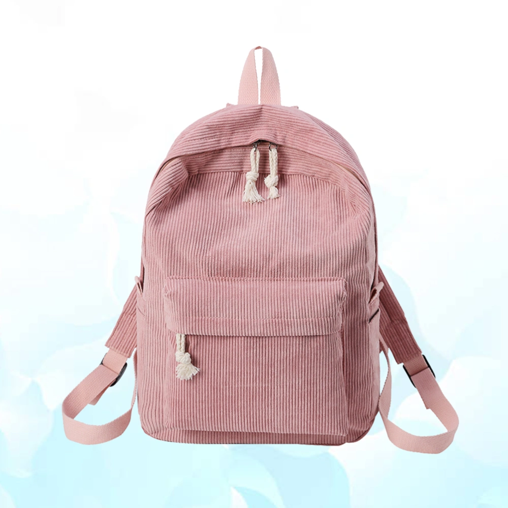 Corduroy Backpack Multifunction Bag Fashion Backpack for Girls Women Student (Pink)