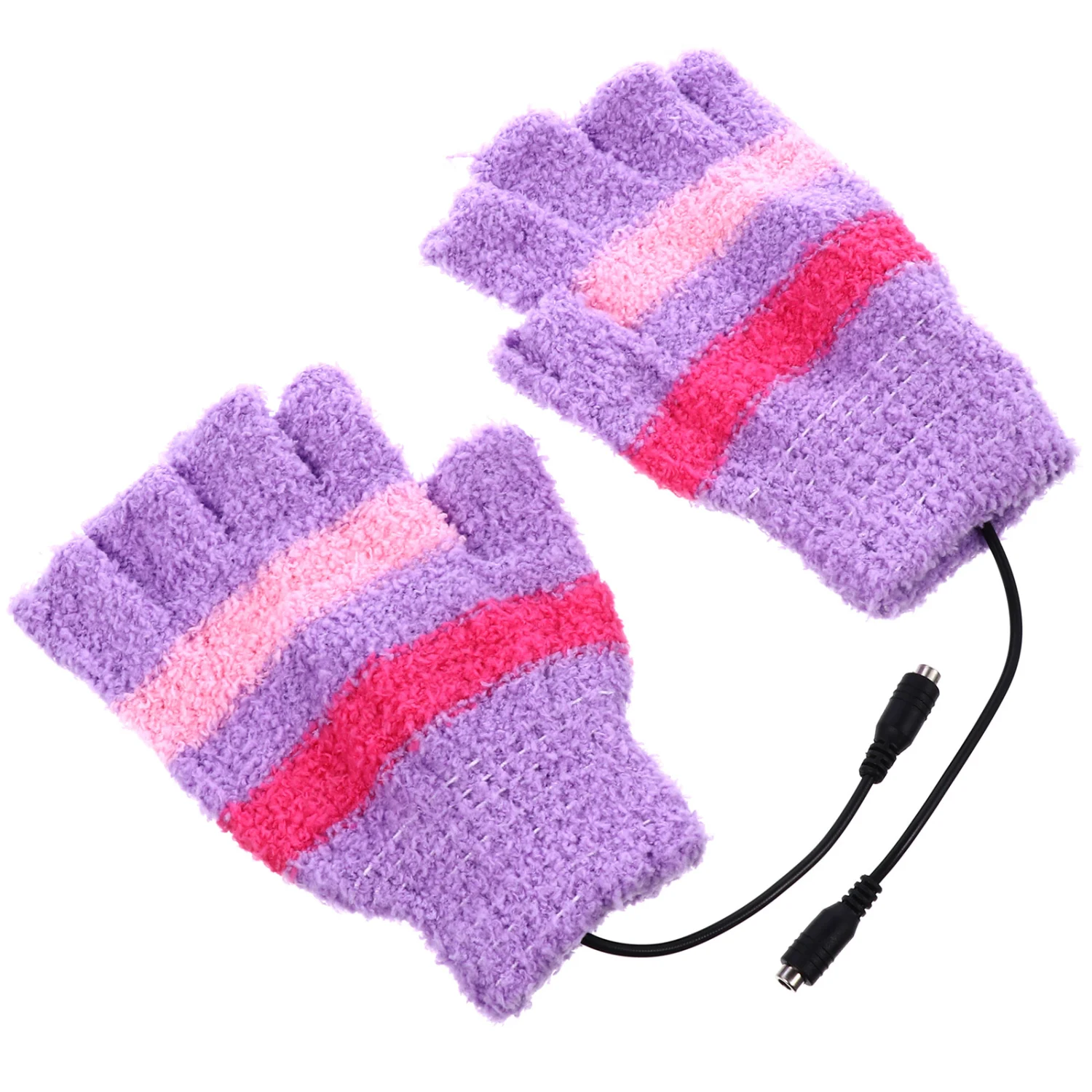 1 Pair USB Heated Gloves Woolen Winter Thermal Heated Half Finger Gloves