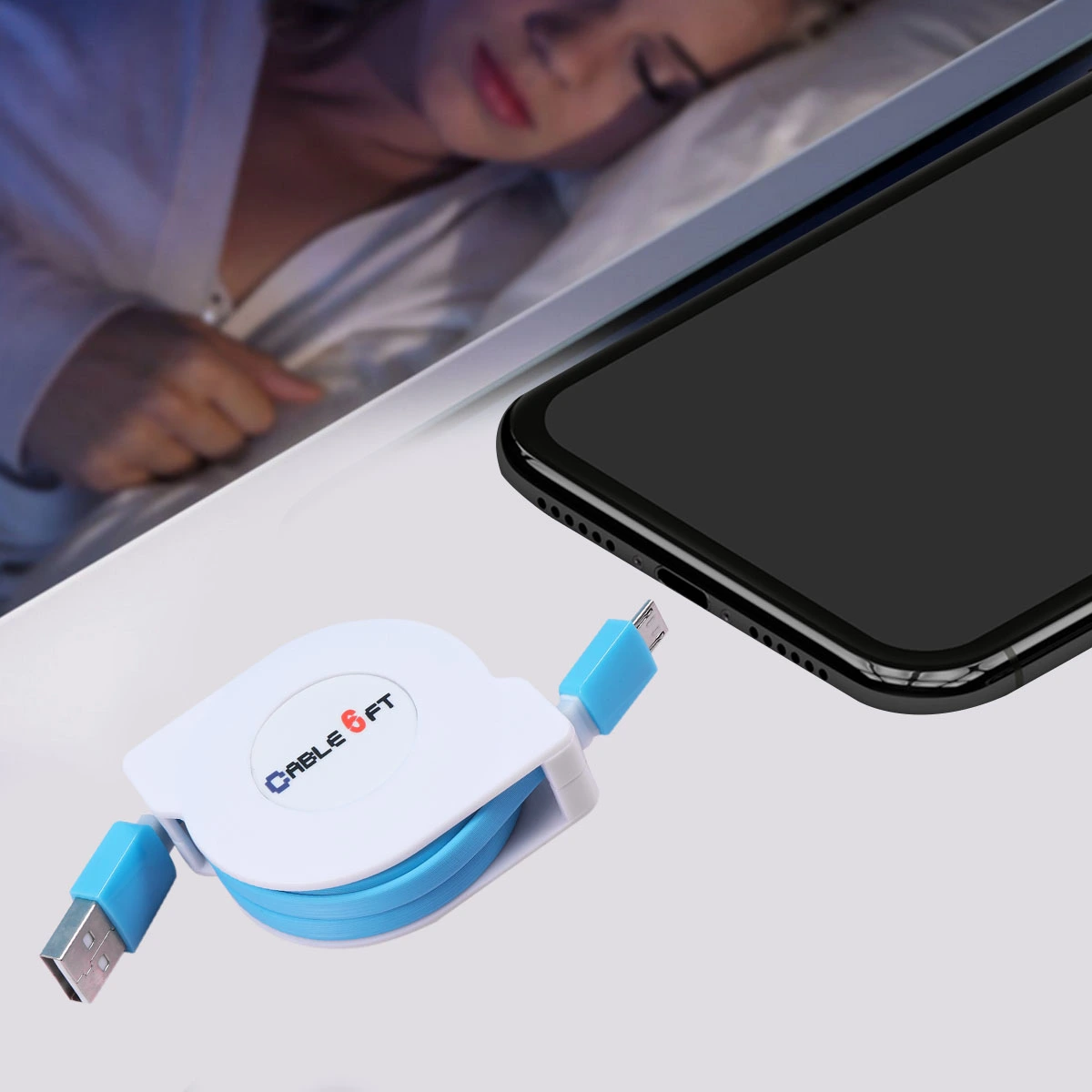 2m USB Charging Cable Retractable Fast Charging Cord Portable High Charger Cable for Android Phones (Blue)