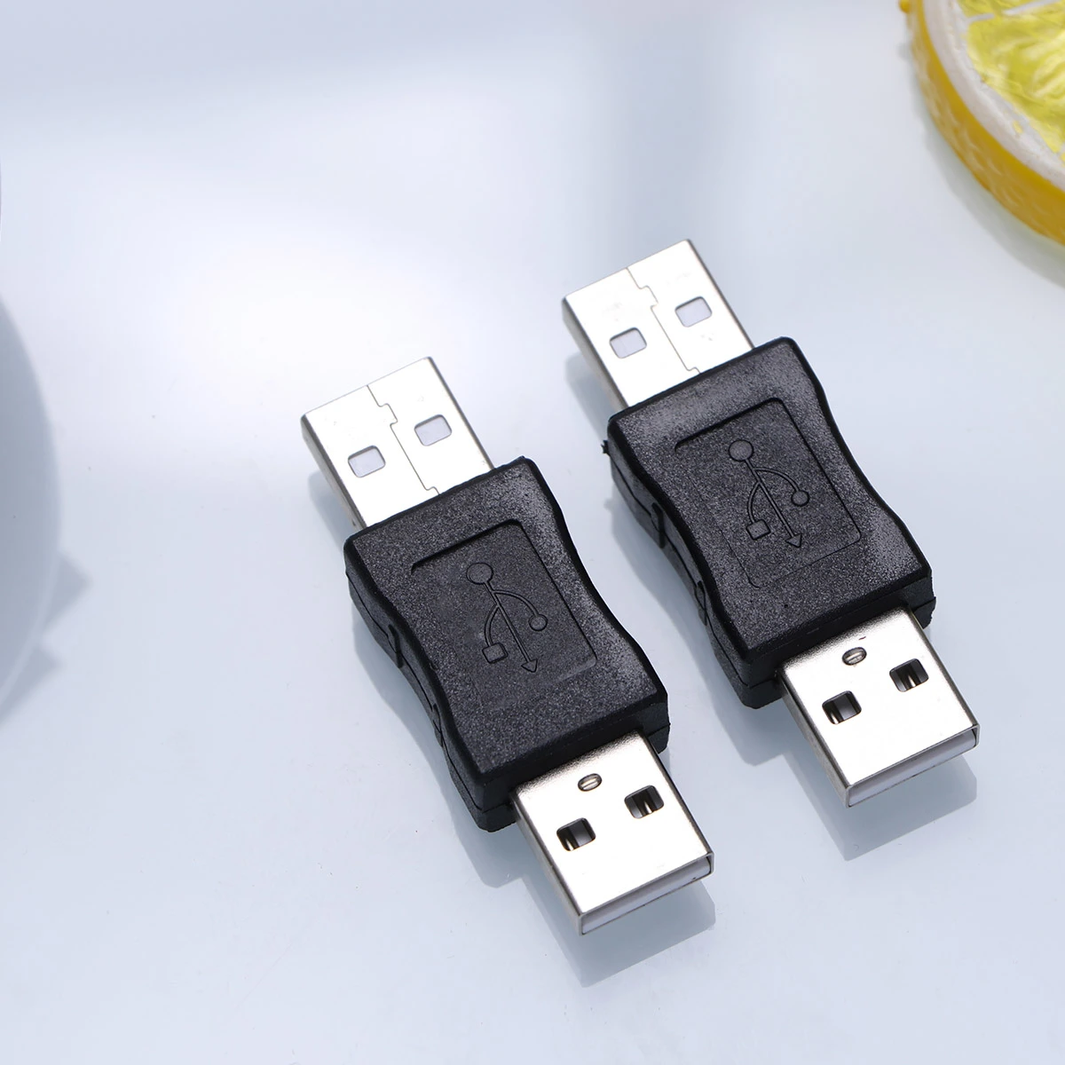 2Pc USB 2.0 Male to Mmale Connector USB Wire Double Male Head Conversion Adapter Converter Mini Lightweight Portable Adapter Black