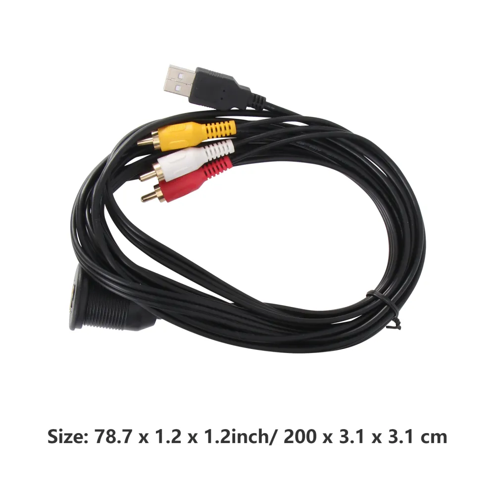 2M/6.5ft Car Bike Boat Motorcycle Flush Mount USB & 3.5mm 1/8" Audio AUX Extension Cable Lead Cord (Black)