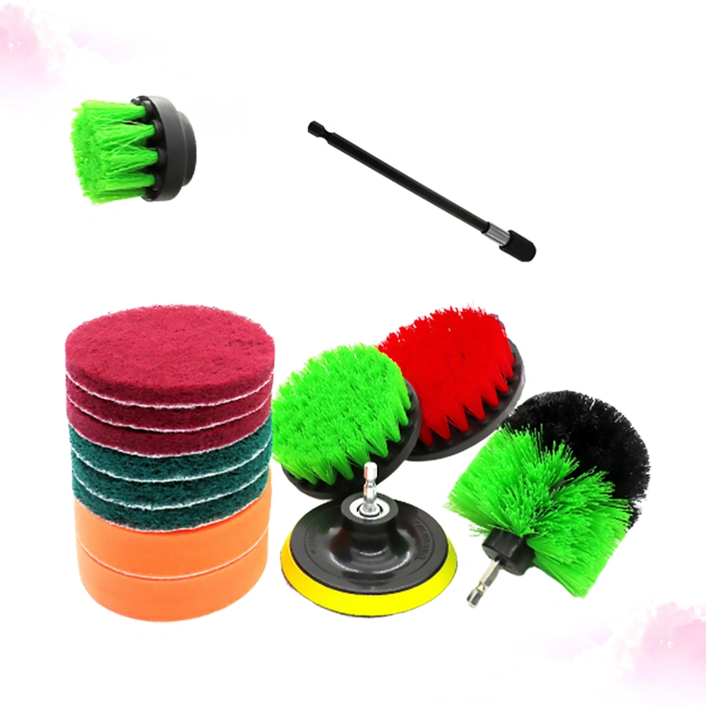 14pcs Nylon Electric Drill Brush Scrub Pads Kit Power Scrubber Cleaning Kit Cleaning Brush Scouring Pad for Carpet Glass Car Clean (Green)