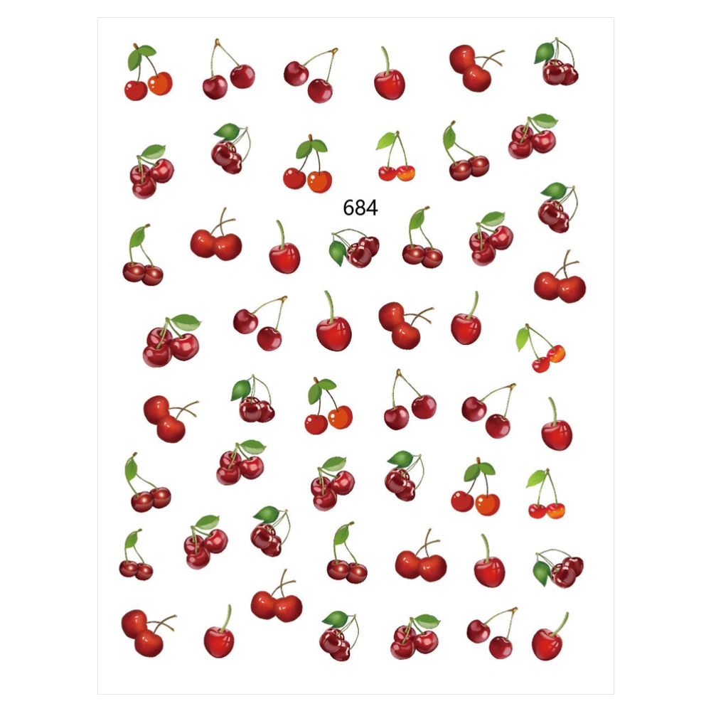 12Sheets 3D Fruit Design Nail Art Sticker Cherry Leaf Nail Tip Decal Manicure Decoration for Women Girls (Random Pattern)