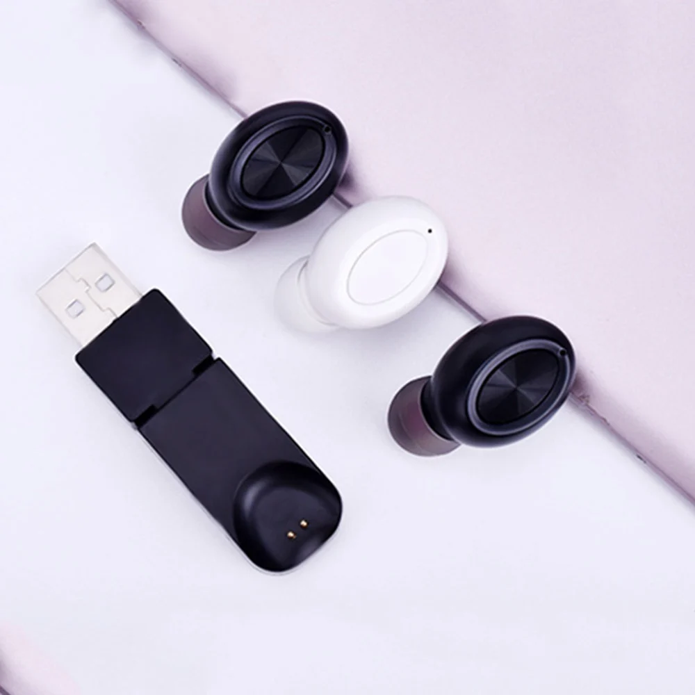 1 Pc USB Car Sports Mini Earbud Magnetic Charging Wireless Single Headset Black