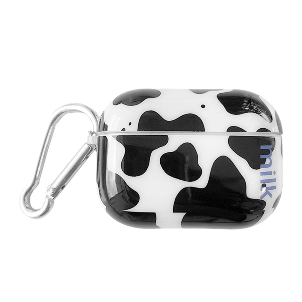 1PC Wireless Headset Box Cartoon Cow Grain Protective Case Silicone Earphone Protective Cover Compatible for AirPods Pro (White+Black)