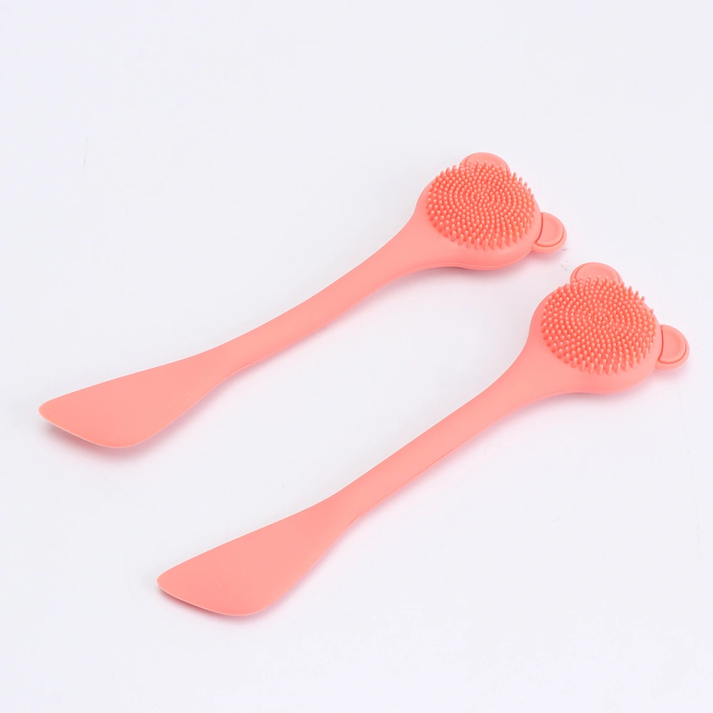 2pcs Silicone Cleaning Brush Long Handle Face Cleansing Brush Multifunction Face Cleansing Tool for Female Women with Brush Head (Orange)