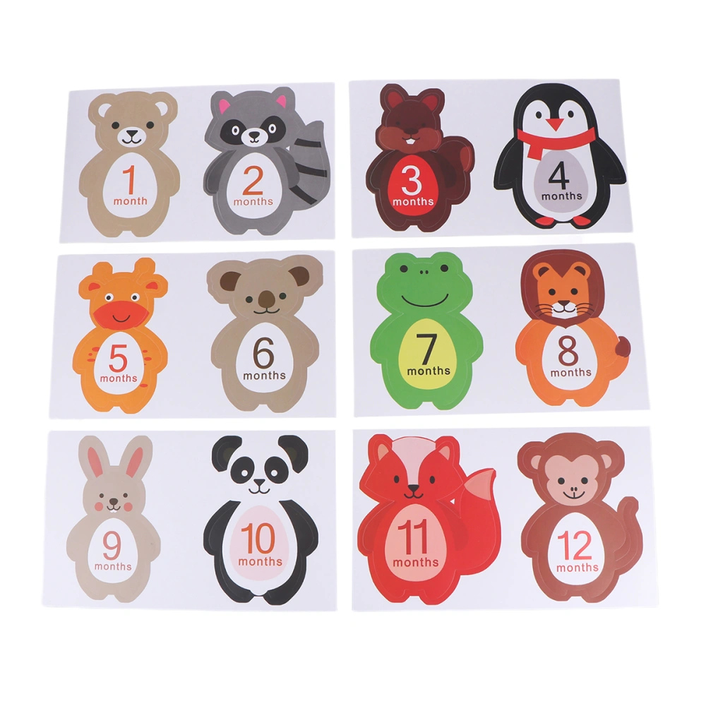 12pcs Newborn First Year Monthly Sticker Adorable Animal Design Growth Record Decals for Infant