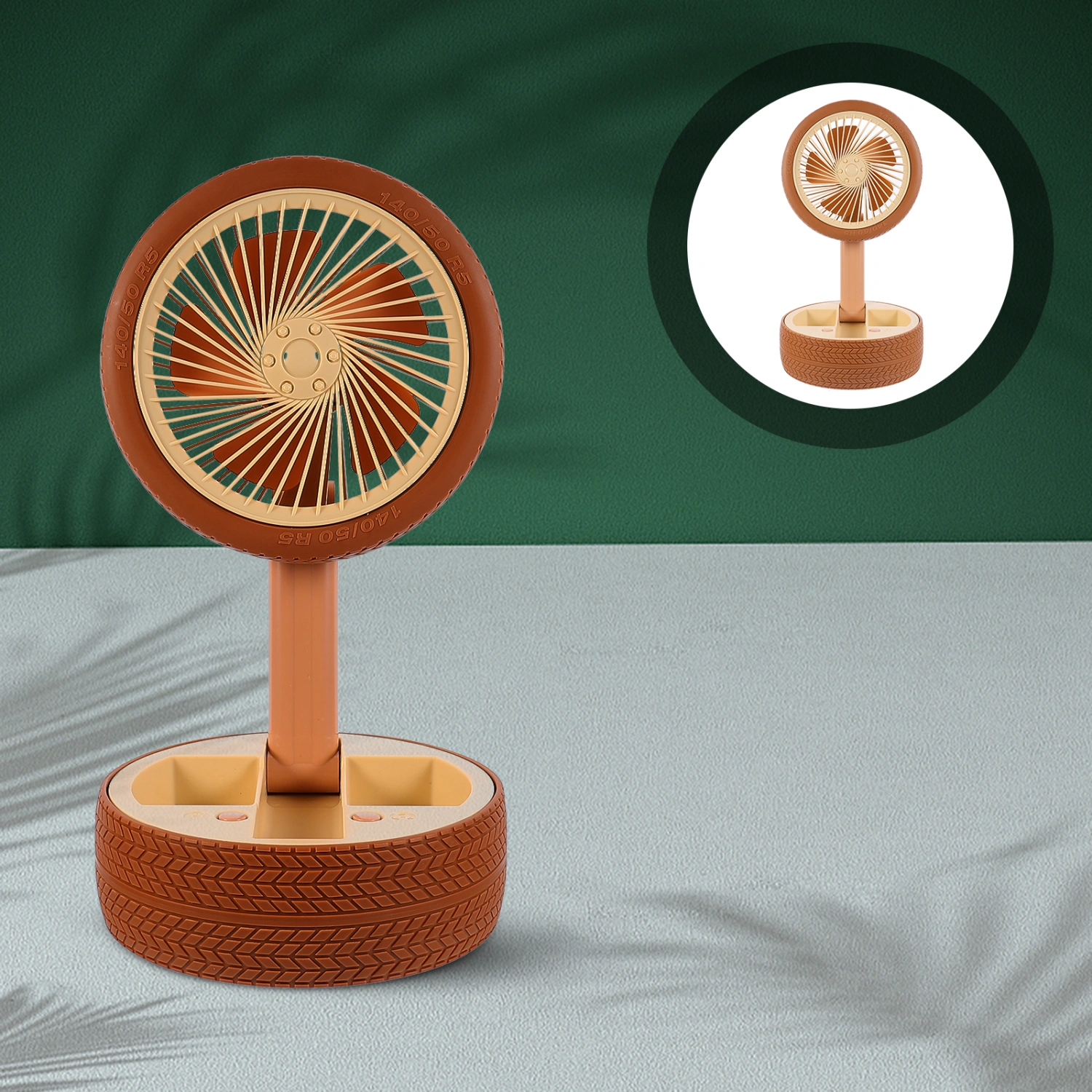 1pc Foldable USB Charging Fan Rechargeable Summer Fan Desktop Tire Styled Fan