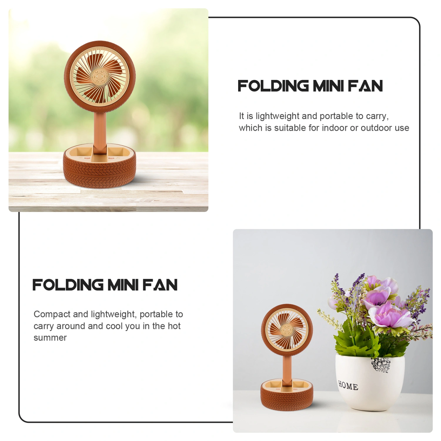1pc Foldable USB Charging Fan Rechargeable Summer Fan Desktop Tire Styled Fan