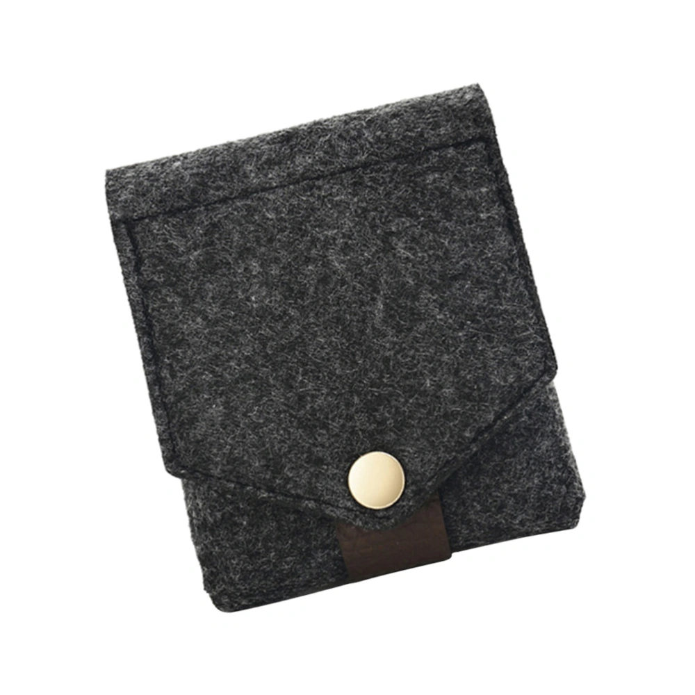 Mini Portable Lipstick Bag with Mirror Square Snap Button Storage Pouch Felt Makeup Bags (Dark Grey)