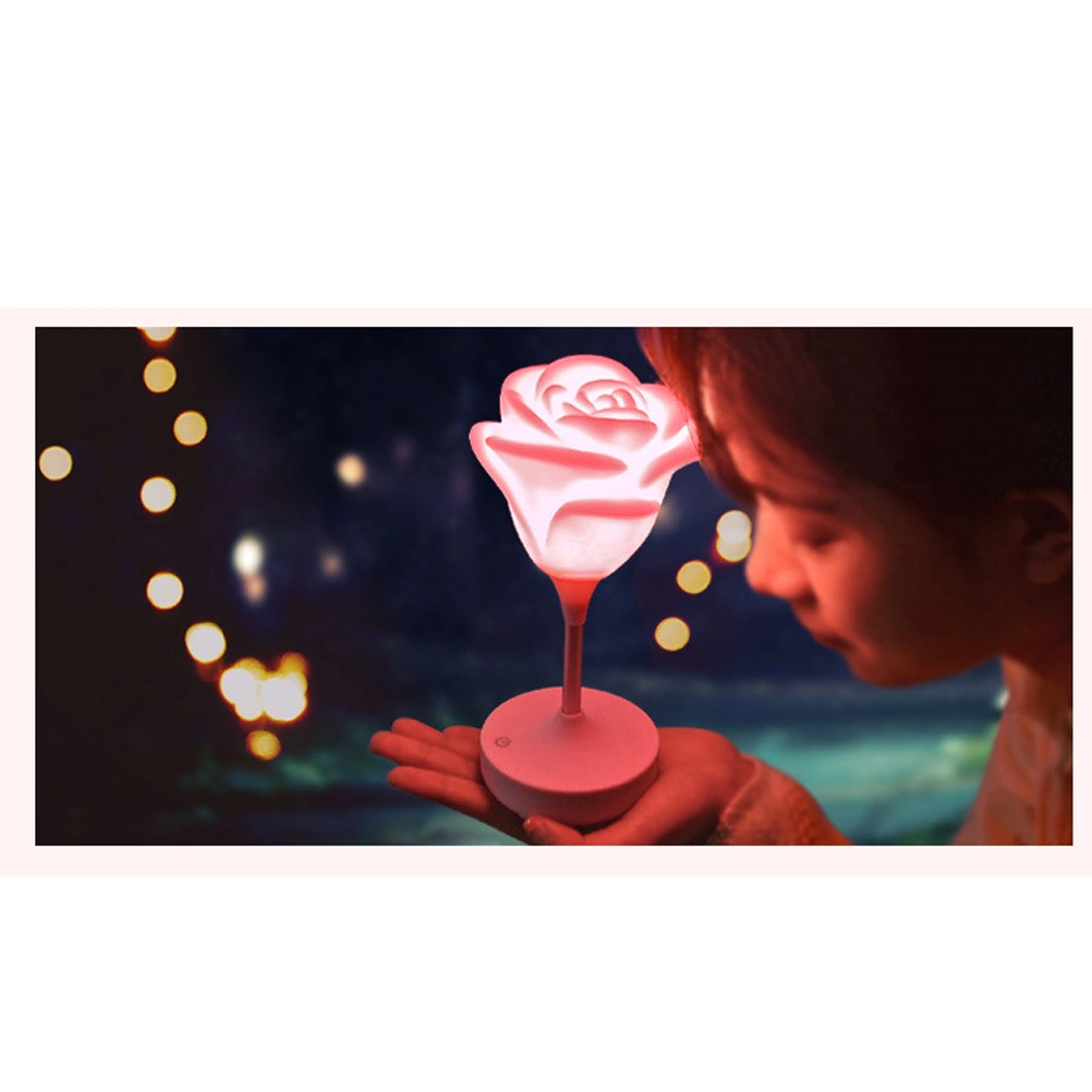 3D Rose Shaped USB Rechargeable Lamp Touch Night Light 3 Settings Dimmable Decorative Romantic Lamp (Pink)