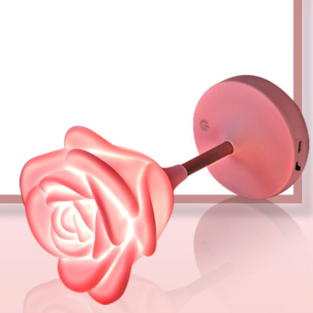 3D Rose Shaped USB Rechargeable Lamp Touch Night Light 3 Settings Dimmable Decorative Romantic Lamp (Pink)