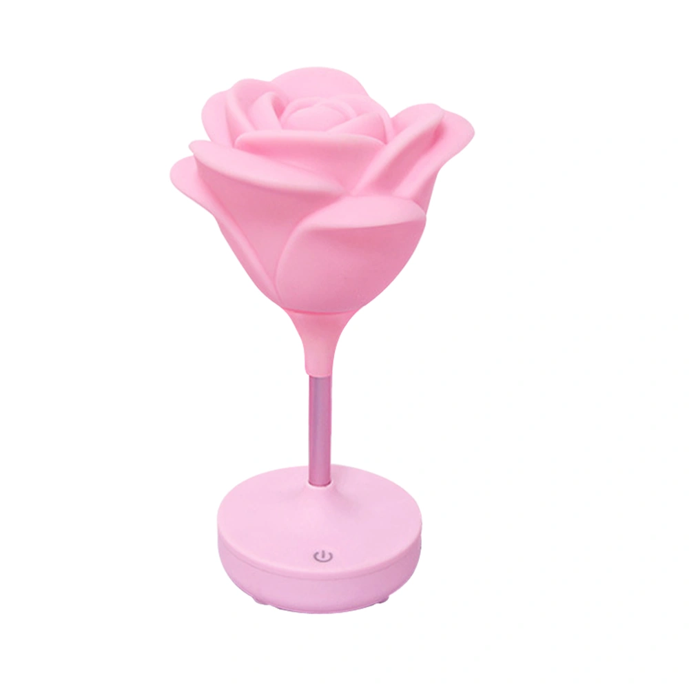 3D Rose Shaped USB Rechargeable Lamp Touch Night Light 3 Settings Dimmable Decorative Romantic Lamp (Pink)