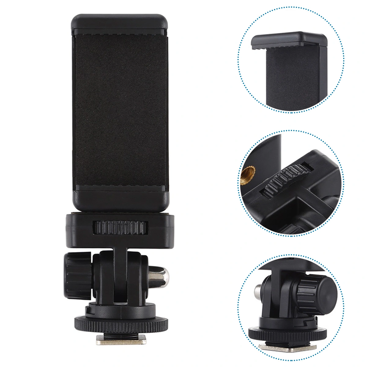 Cold Shoe Mount With Phone Holder 1/4 Inch Screw Camera Monitor Mount Adapter
