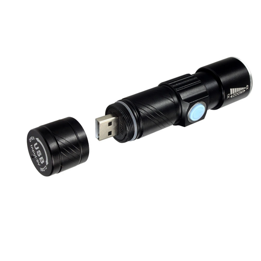 Mini LED Glare Flashlight USB Rechargeable Torch Portable Ultra Bright Flashlight Long-range Illumination Zoom Small Flashlight for Camping Hiking Black