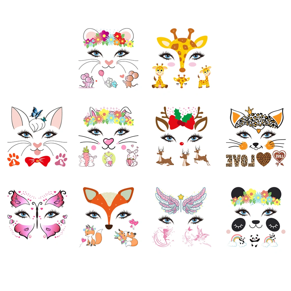 10Pcs Halloween Animal Face Stickers for Kids Children DIY Art Decoration