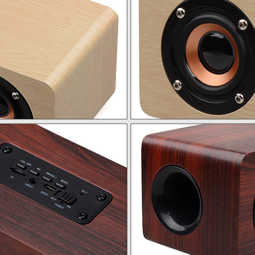 Vintage Wooden WirelessHIFI Speaker with 3D Surround Sound Controller TV Speaker SupportFM (Yellow)