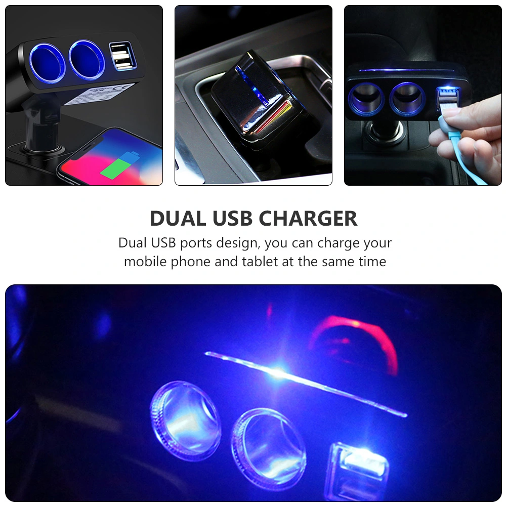 1Pc Car Charger Dual USB Charger Vehicle Cigarette Lighter Car Supplies