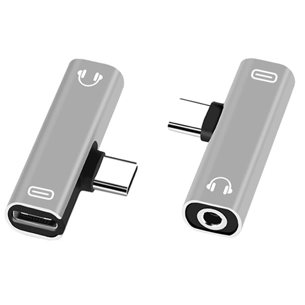 2pcs Type C to TypeC Dual Type-C USB-C Type C To 3.5mm Aux Jack Audio Adapter Earphone Charging Converter for Phone (Silver)