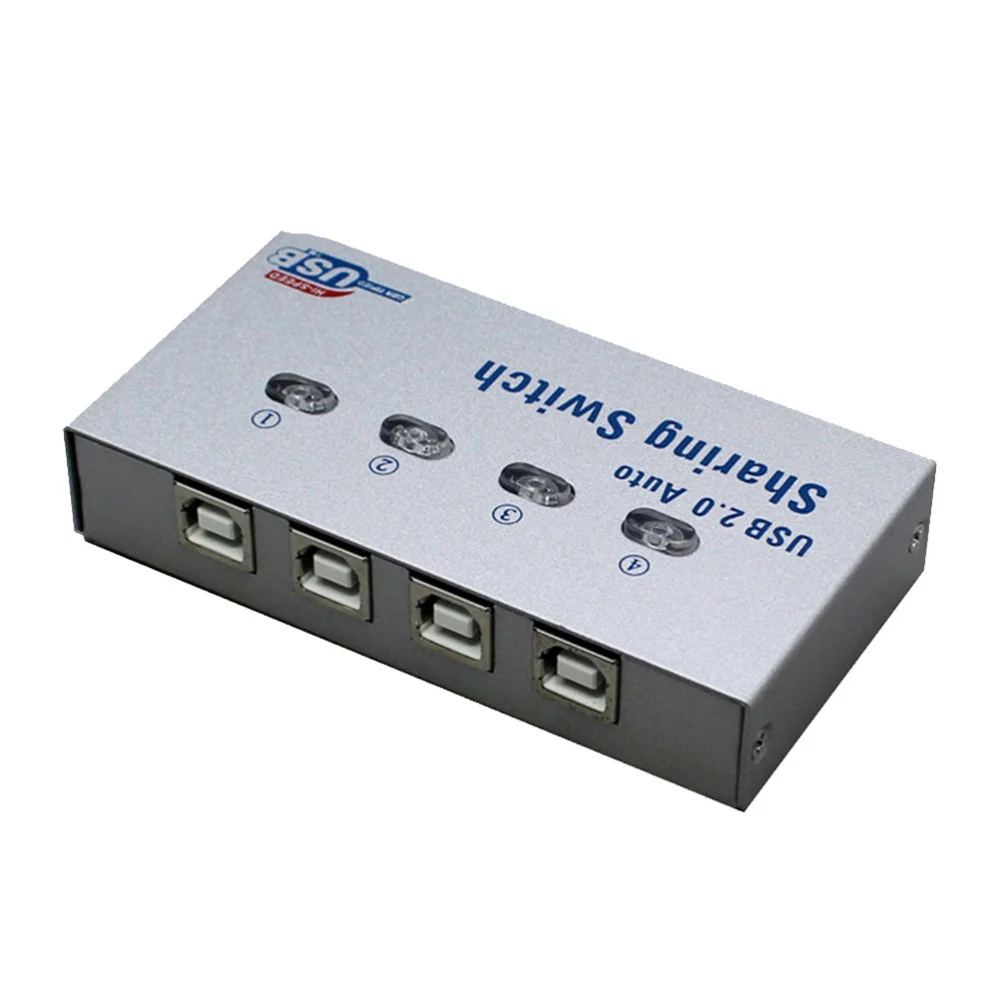 USB 2.0 Sharing Switch Selector Sharing 4 Sharer Devices Switcher Peripheral Switcher Box without Wire for Scanner Printer Automatic 