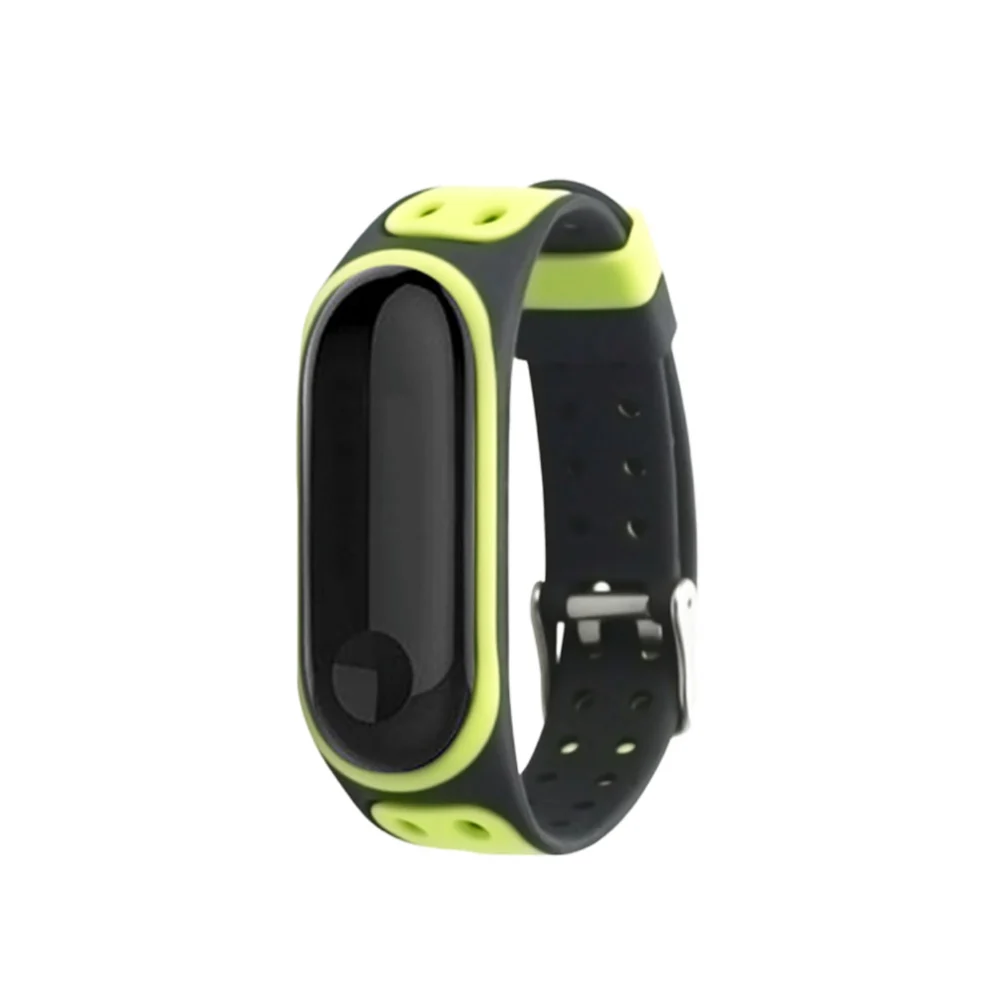 1pc Silicone Watch Band Smart Bracelet Strap Sports Watch Watch Band Double Color Wristbands Compatible for Millet 4/3 Black Green